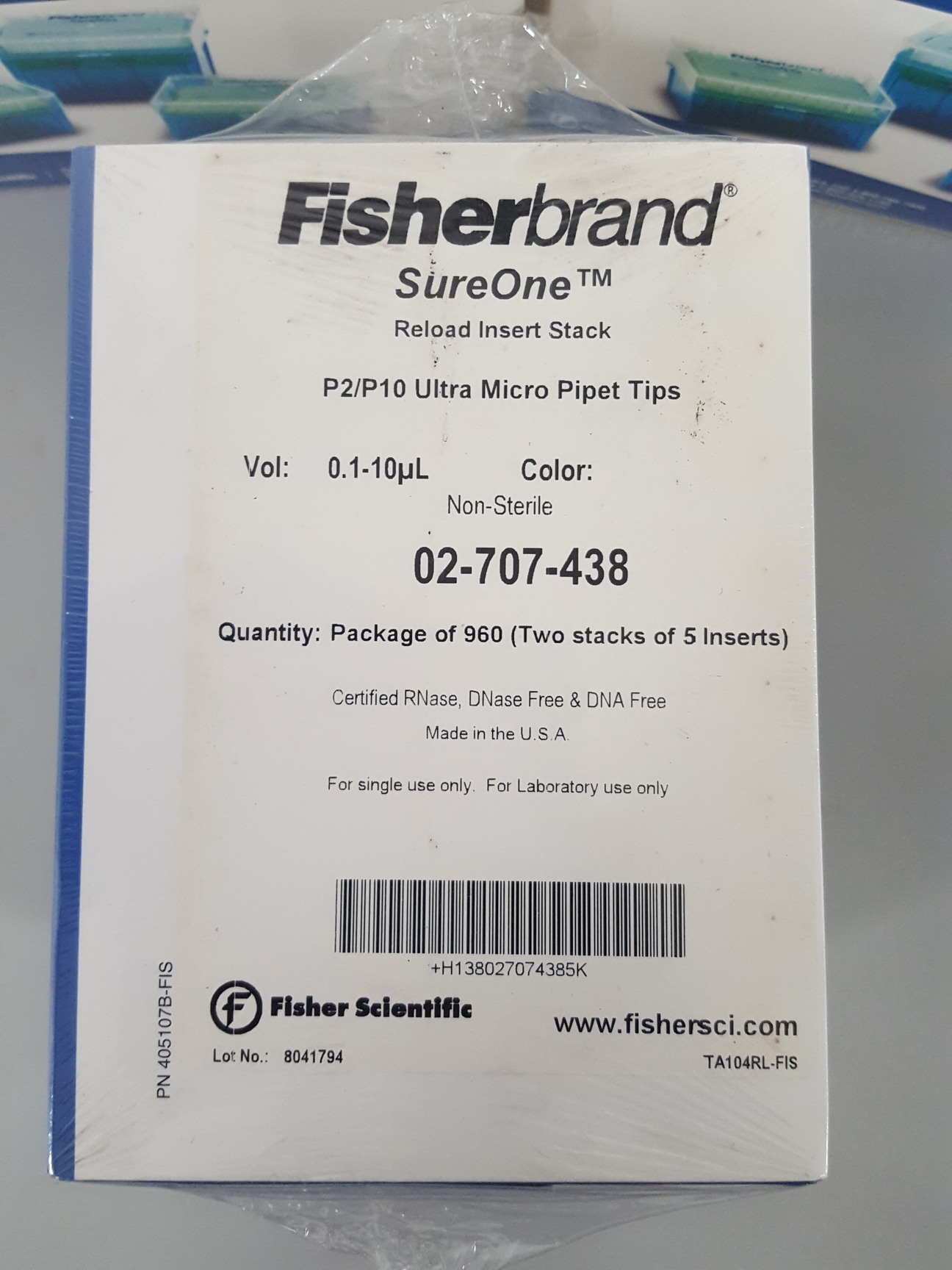 Image of 3 Boxes of Fisherbrand Sureone P2/P10 Ultra Micro Pipet Tips 0.1-10uL 02-707-438