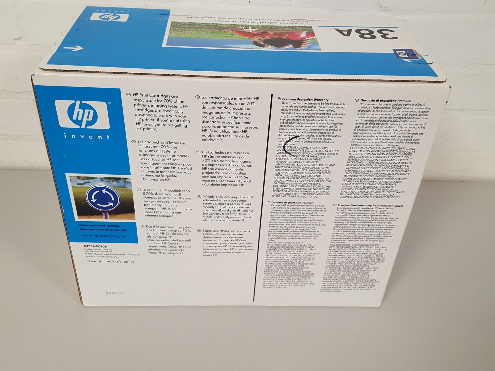 Image of HP 38A (Q1338A) Black Original LaserJet Toner Cartridge