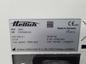 Thumbnail image of Hettich 5650 Rotanta 460 Centrifuge On Trolley + 4600RPM Bucket Rotor 5699 Lab