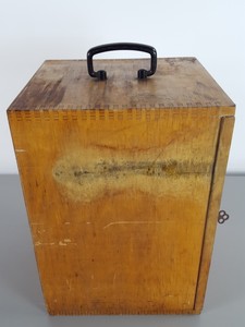 Thumbnail image of 8 x Vintage 1960s/70s Wooden Microscope Boxes Lab