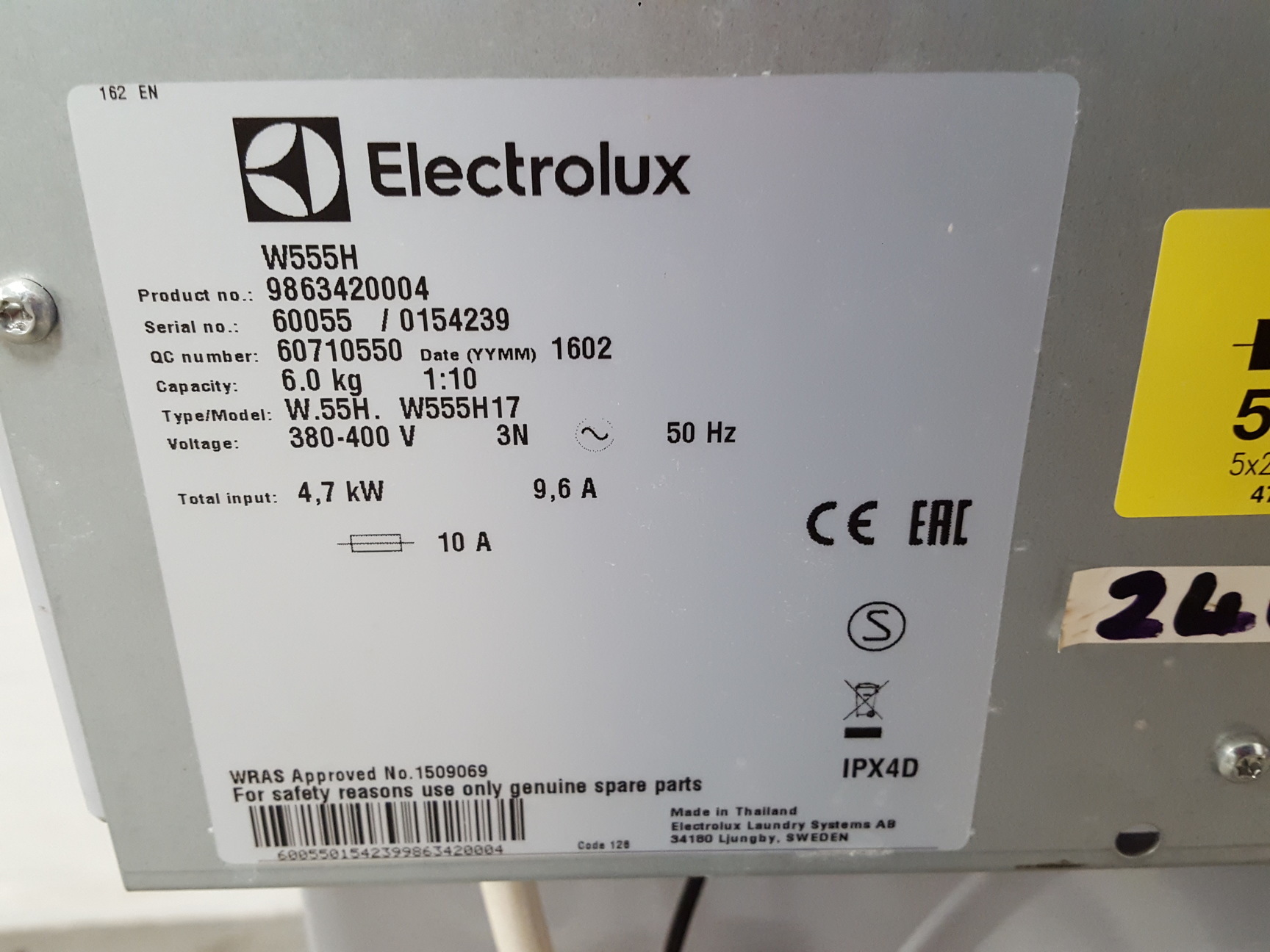 Image of Electrolux W555H Commercial Washing Machine - 6kg - Electric Professional