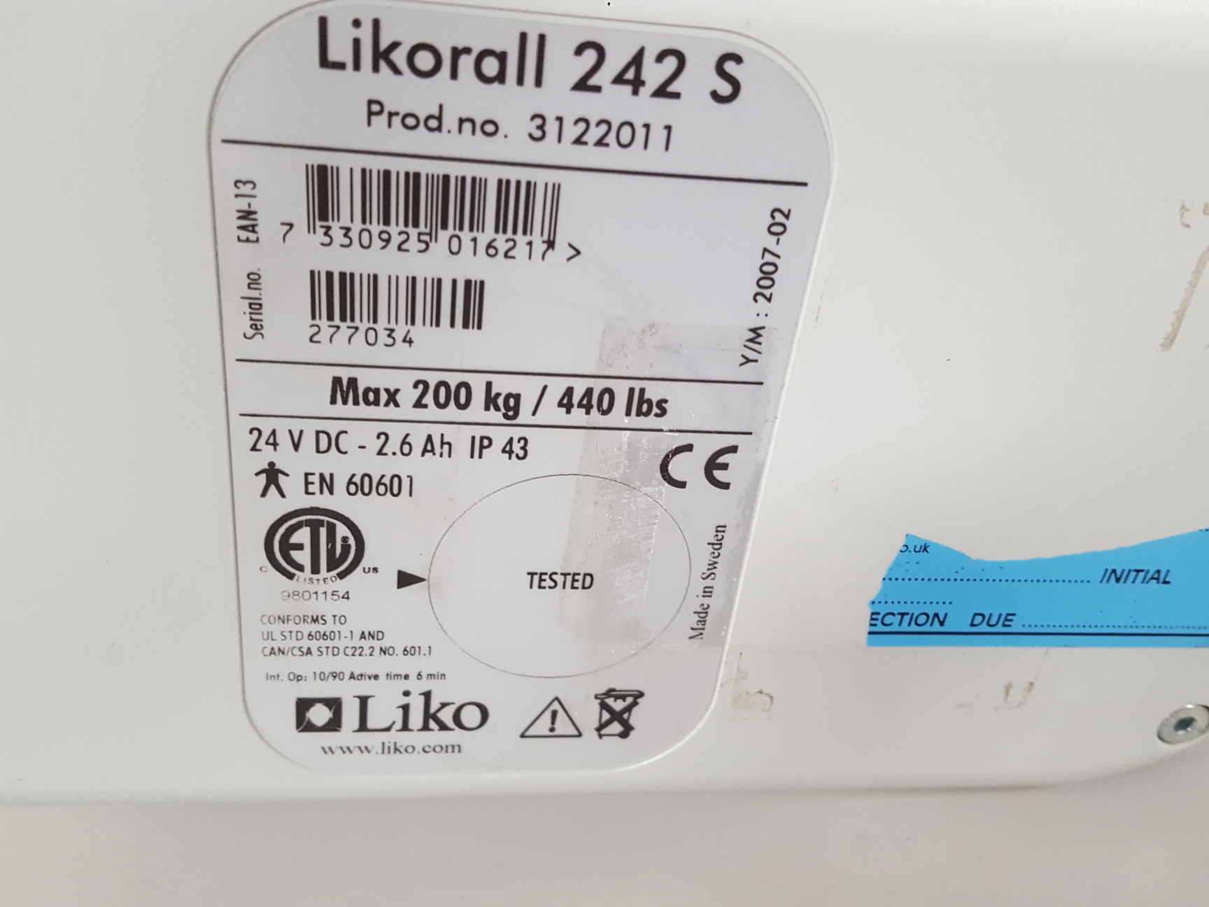 Image of Likorall 242 S R2R Overhead 200kg Patient Lift Disabled Hoist Winch Healthcare