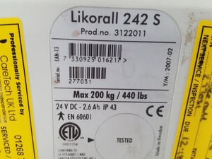 Thumbnail image of Likorall 242 S R2R 200kg Overhead Patient Lift Healthcare Inc Hanger & Manual