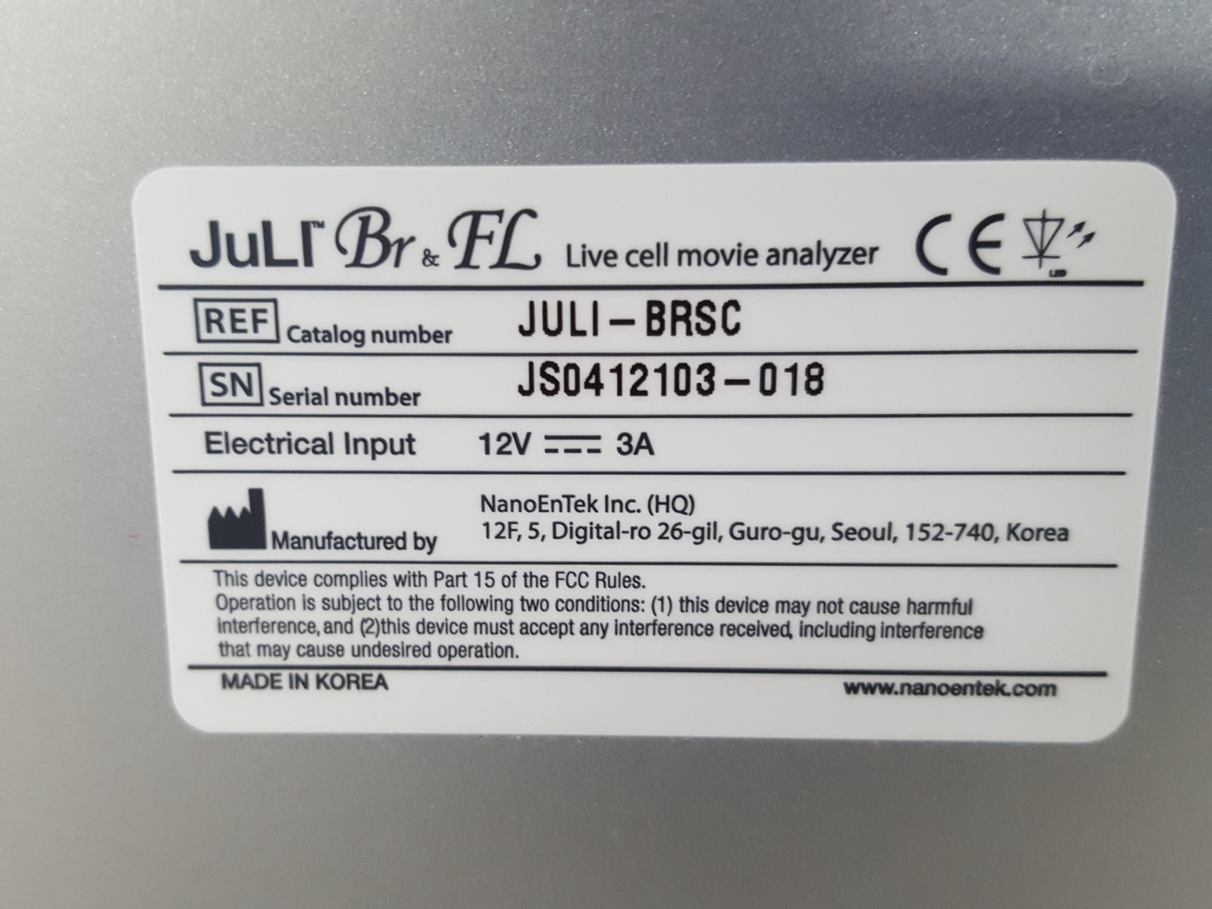 Image of Nano Entek Juli Br & FL Live Cell Movie Film Analyzer Lab + Dongle Spares Repair