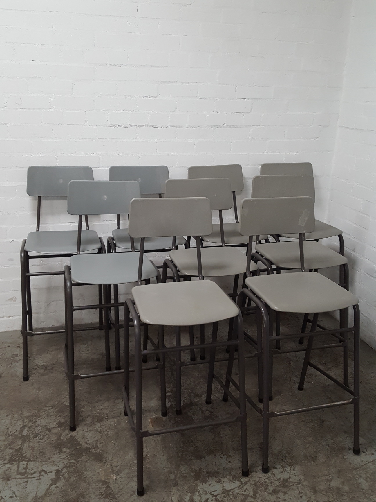 Image of 9 x Grey Plastic Lab Stools With Back Lab Furniture Vintage School Upcycle