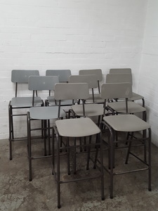 Thumbnail image of 9 x Grey Plastic Lab Stools With Back Lab Furniture Vintage School Upcycle