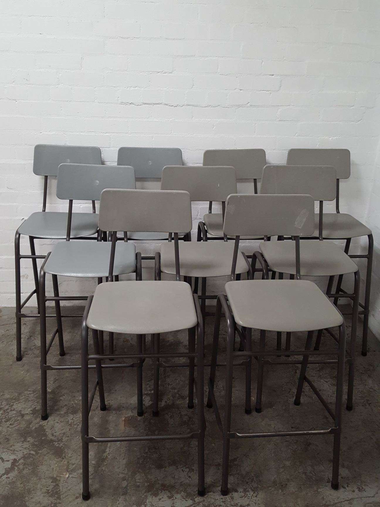 Image of 9 x Grey Plastic Lab Stools With Back Lab Furniture Vintage School Upcycle