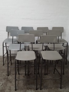 Thumbnail image of 9 x Grey Plastic Lab Stools With Back Lab Furniture Vintage School Upcycle