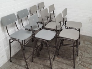 Thumbnail image of 9 x Grey Plastic Lab Stools With Back Lab Furniture Vintage School Upcycle