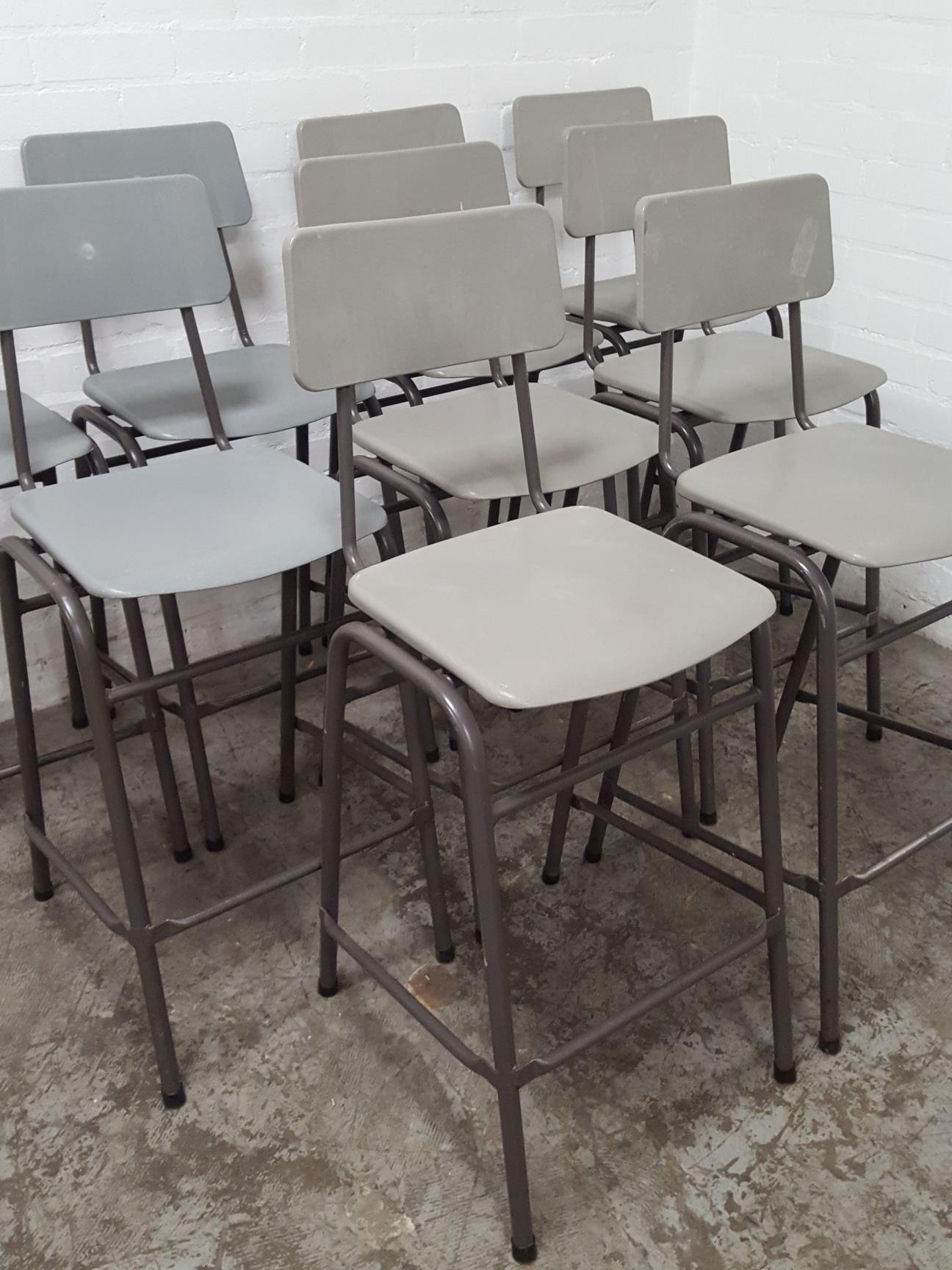 Image of 9 x Grey Plastic Lab Stools With Back Lab Furniture Vintage School Upcycle