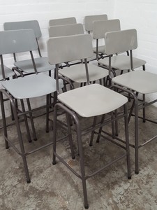 Thumbnail image of 9 x Grey Plastic Lab Stools With Back Lab Furniture Vintage School Upcycle