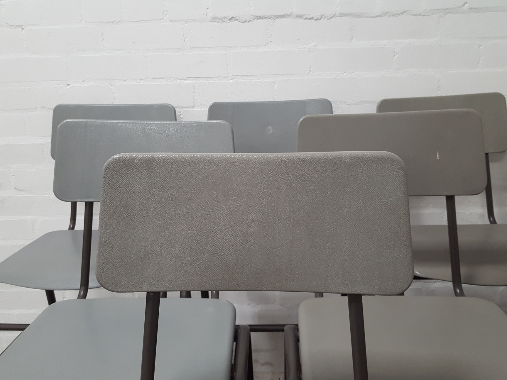 Image of 9 x Grey Plastic Lab Stools With Back Lab Furniture Vintage School Upcycle