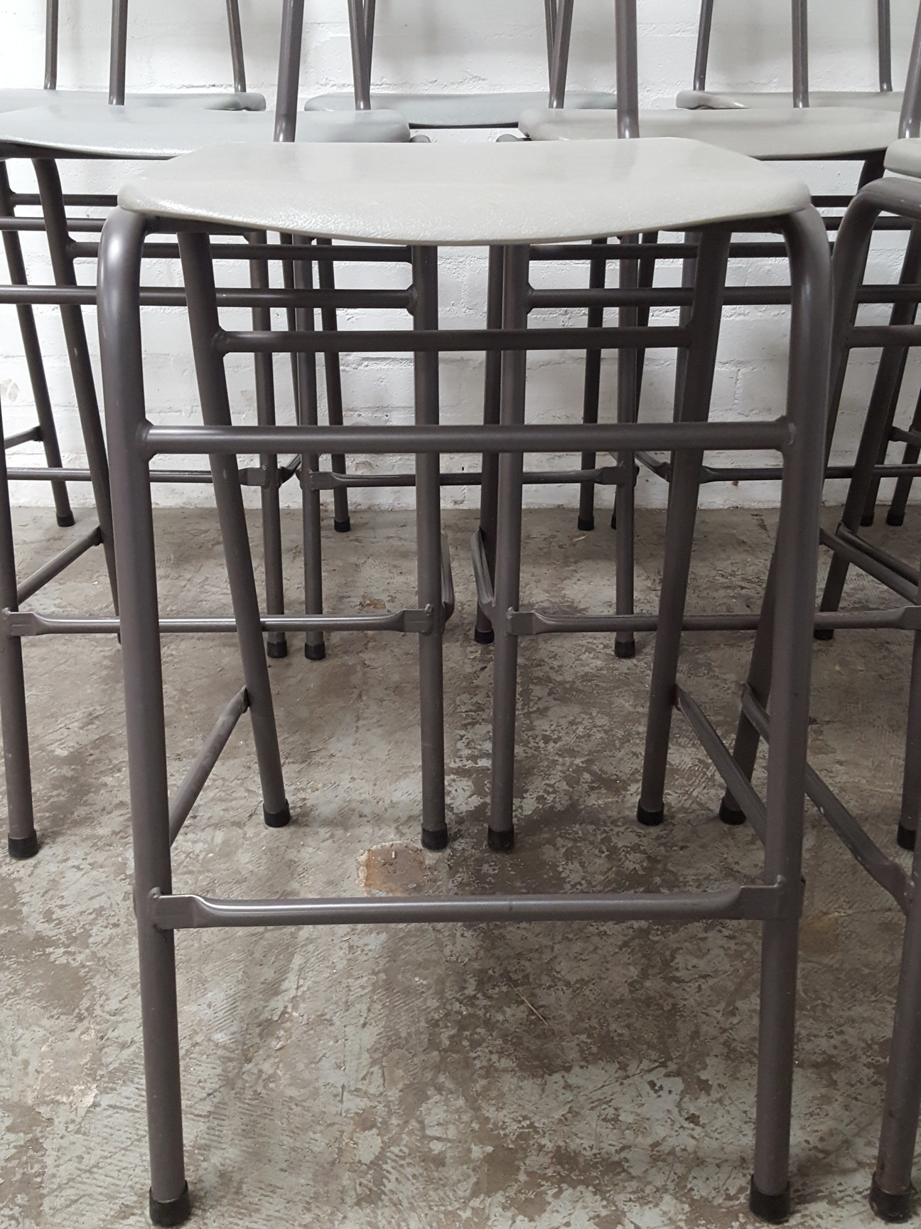 Image of 9 x Grey Plastic Lab Stools With Back Lab Furniture Vintage School Upcycle