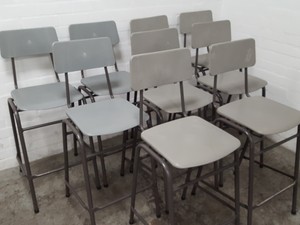 Thumbnail image of 9 x Grey Plastic Lab Stools With Back Lab Furniture Vintage School Upcycle