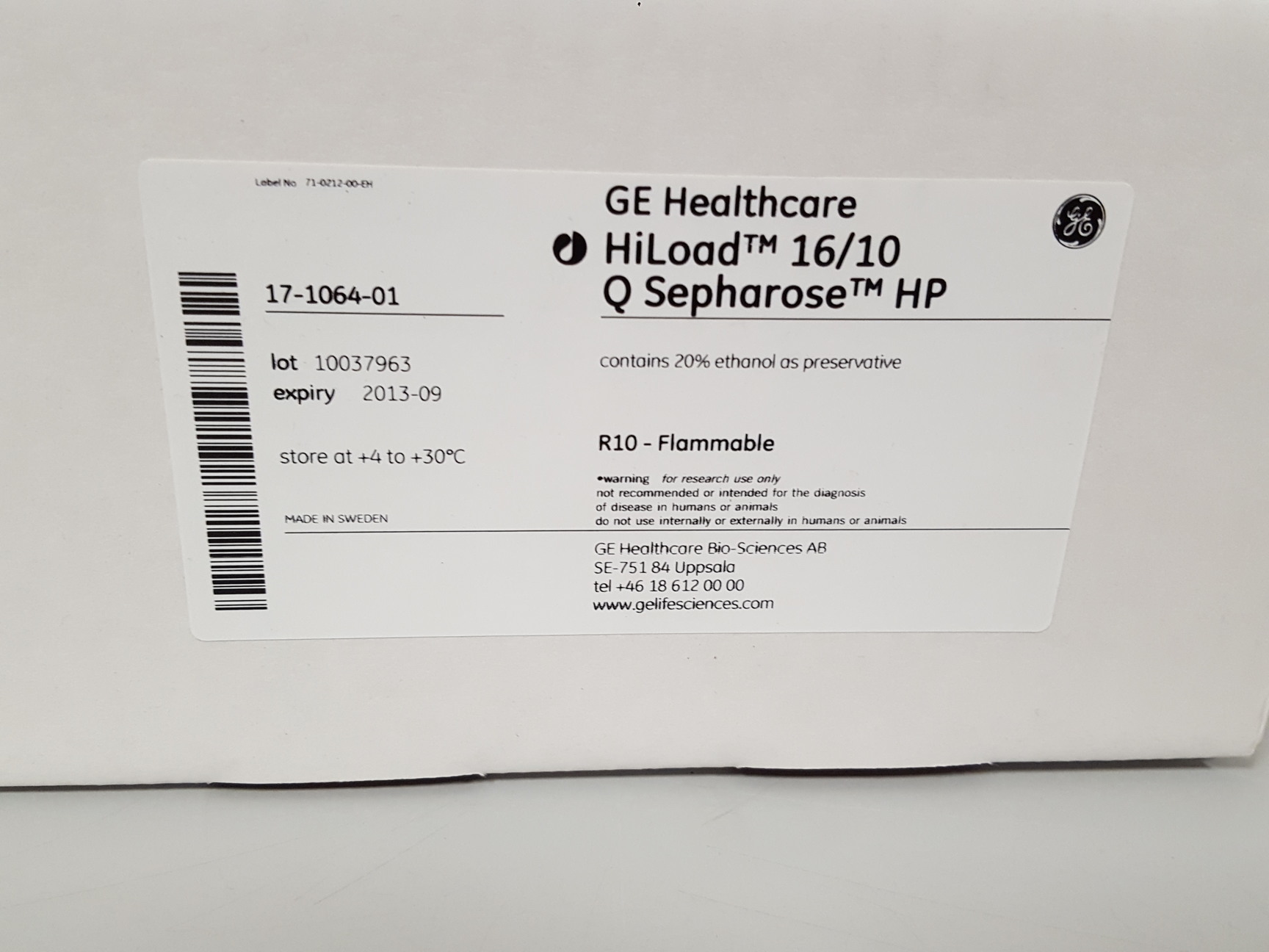Image of GE Healthcare Hiload XK16 16/10 Q Sepharose High Performance 17-1064-01 Lab