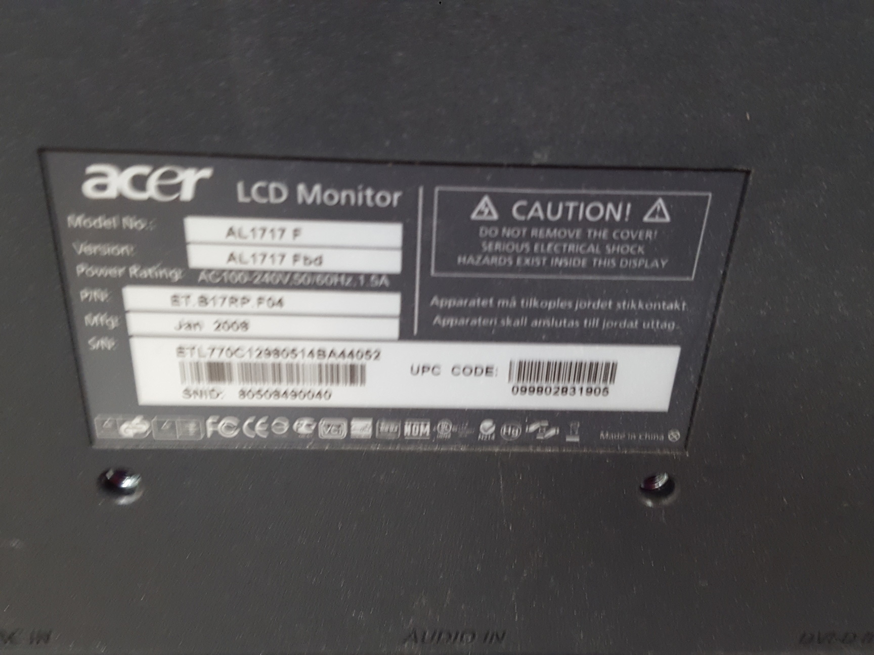 Image of AsusTek Desktop PC With Acer AL1717F LCD Monitor With Accessories IT