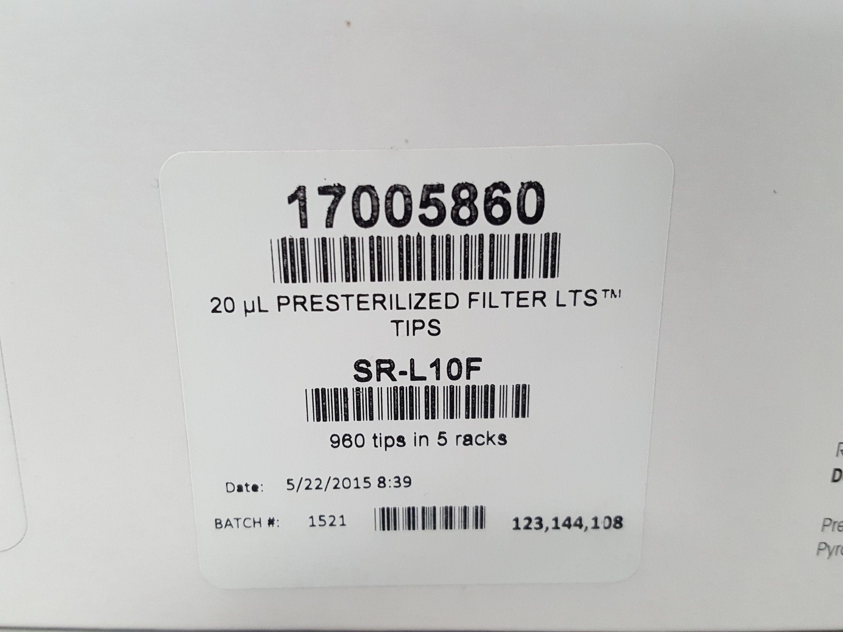 Image of 5x Racks of Mettler Toledo 20ul Pre-Sterilized Filter Tips Lab 17005860, SR-L10F