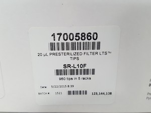 Thumbnail image of 5x Racks of Mettler Toledo 20ul Pre-Sterilized Filter Tips Lab 17005860, SR-L10F