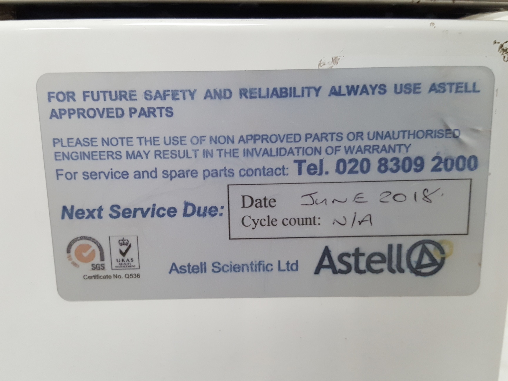 Image of Astell Scientific Floor Standing Sterilization Autoclave Lab