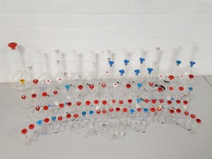Thumbnail image of 108 x Volumetric Flasks Lab Glassware Glass + Stoppers
