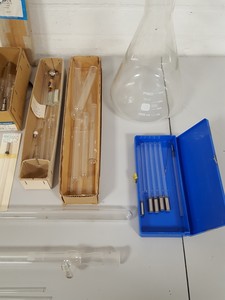 Thumbnail image of Large Lab Jointed Glassware Job Lot Centrifuge Tubes, Boiling Flasks