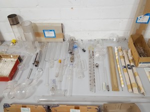 Thumbnail image of Large Lab Jointed Glassware Job Lot Centrifuge Tubes, Boiling Flasks