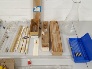 Thumbnail image of Large Lab Jointed Glassware Job Lot Centrifuge Tubes, Boiling Flasks