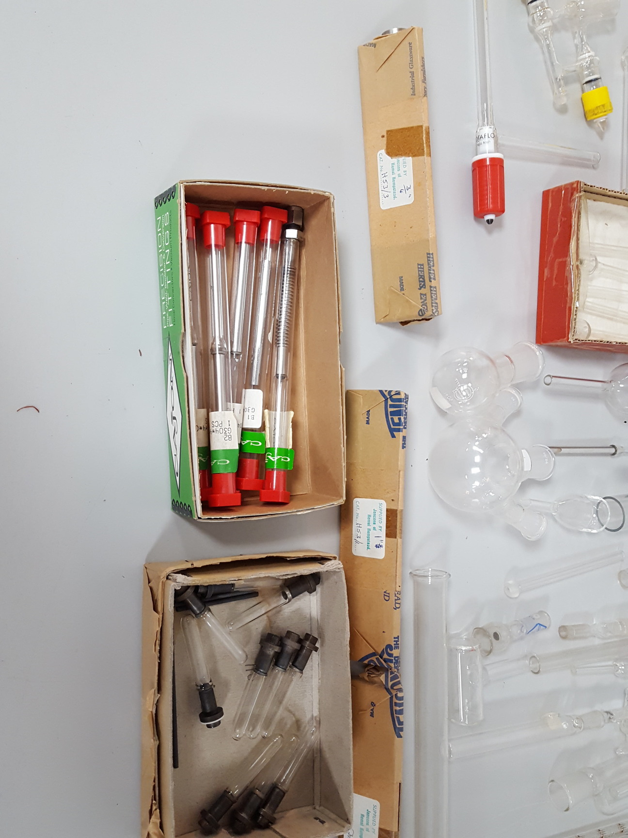 Image of Large Lab Jointed Glassware Job Lot Centrifuge Tubes, Boiling Flasks