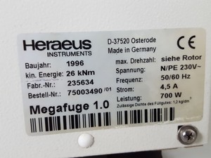 Thumbnail image of Heraeus Megafuge 1.0 Benchtop Centrifuge Lab + Bucket Rotor