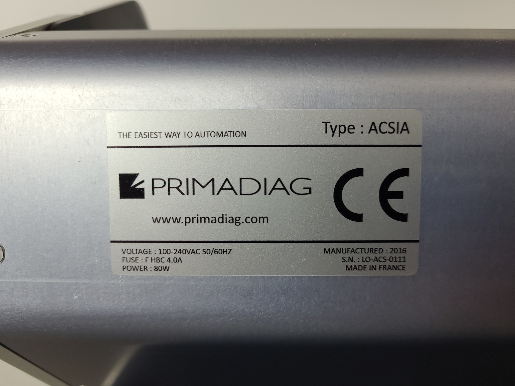 Image of PrimaDiag ACSIA Line Automated Platform Liquid Handling Robot, PC Lab (YOM 2016)