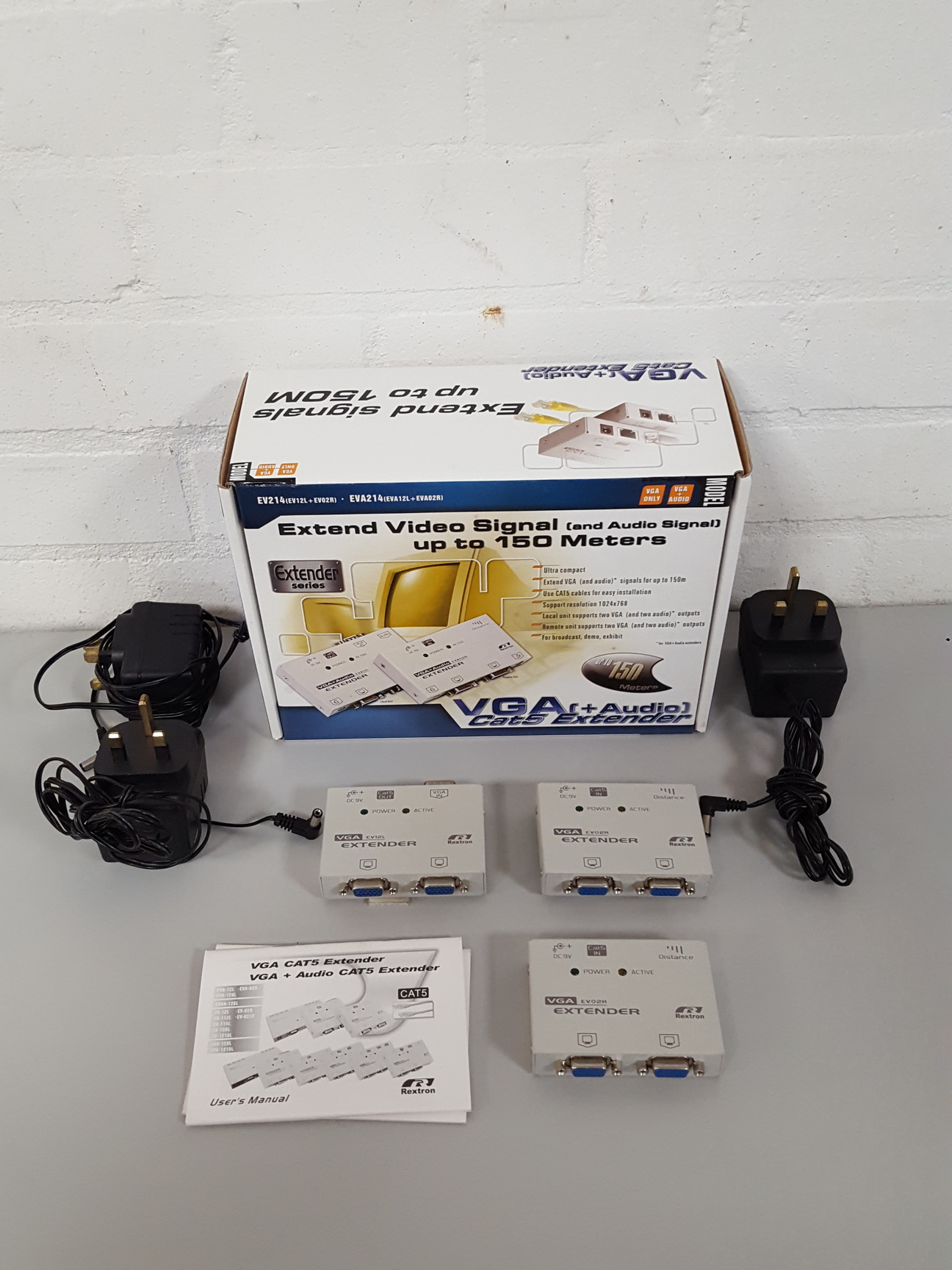 Image of 3 x Rextron CAT 5 VGA (+ Audio) Extender (1 x EV12L & 2 x EVO2R Units)