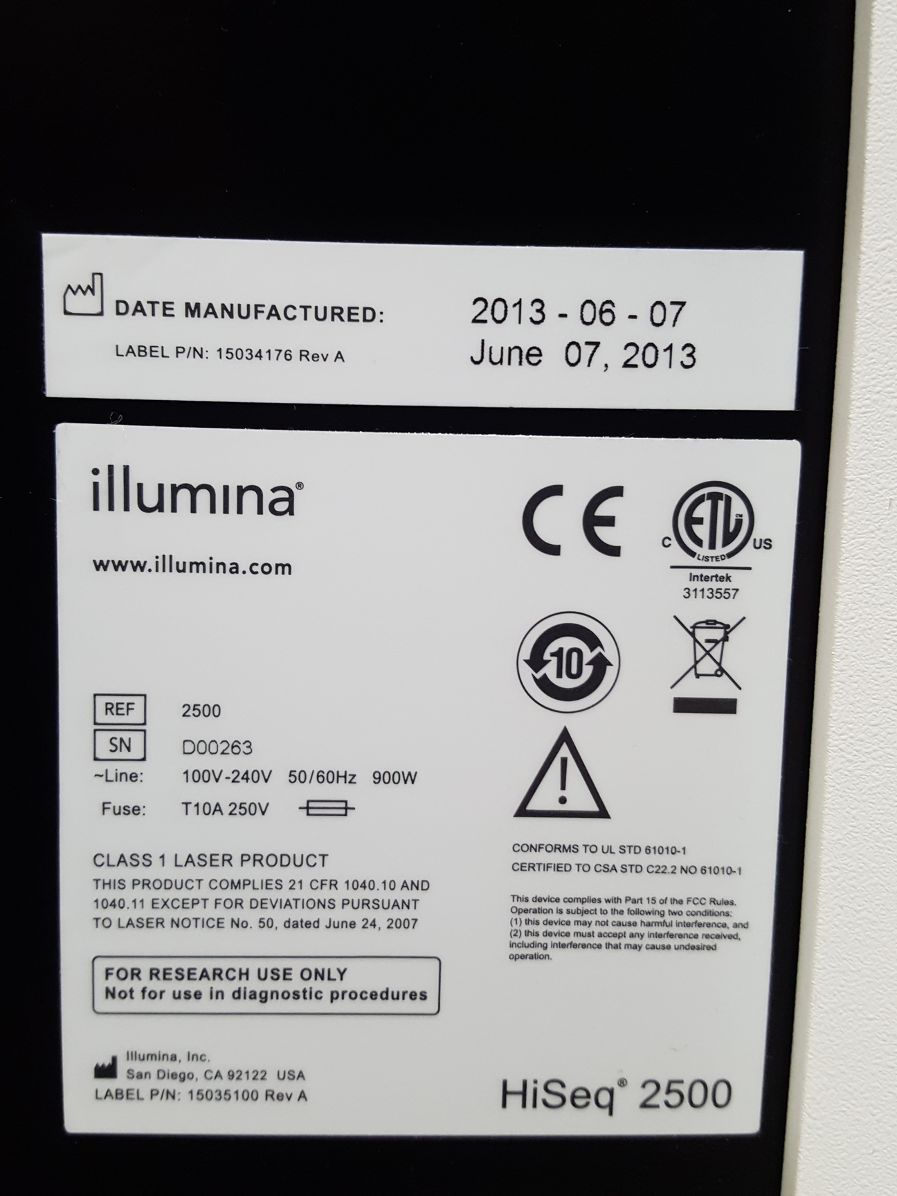 Image of Illumina HiSeq 2500 DNA Sequencing System 2013 Lab + Control Software