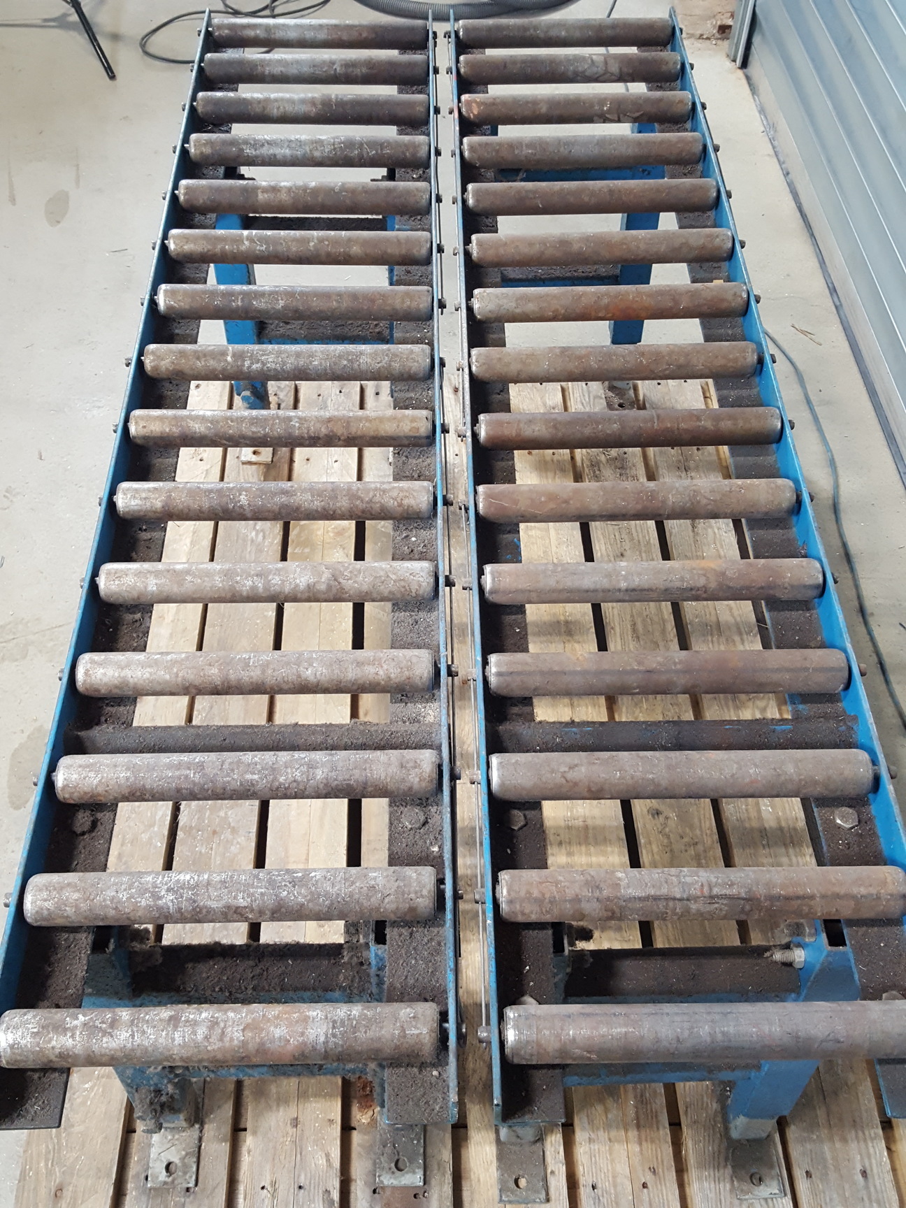 Image of 2x Height Adjustable Roller Conveyor Tables 152.5cm Long Engineering Workshop