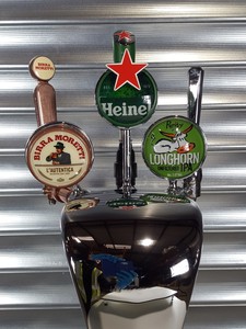 Thumbnail image of Chrome 3 Tap Draught Beer/Cider Pump Bar Heineken, Longhorn, Birra Moretti