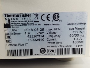 Thumbnail image of Thermo Heraeus Pico 17 Benchtop Centrifuge Spares / Repair Lab