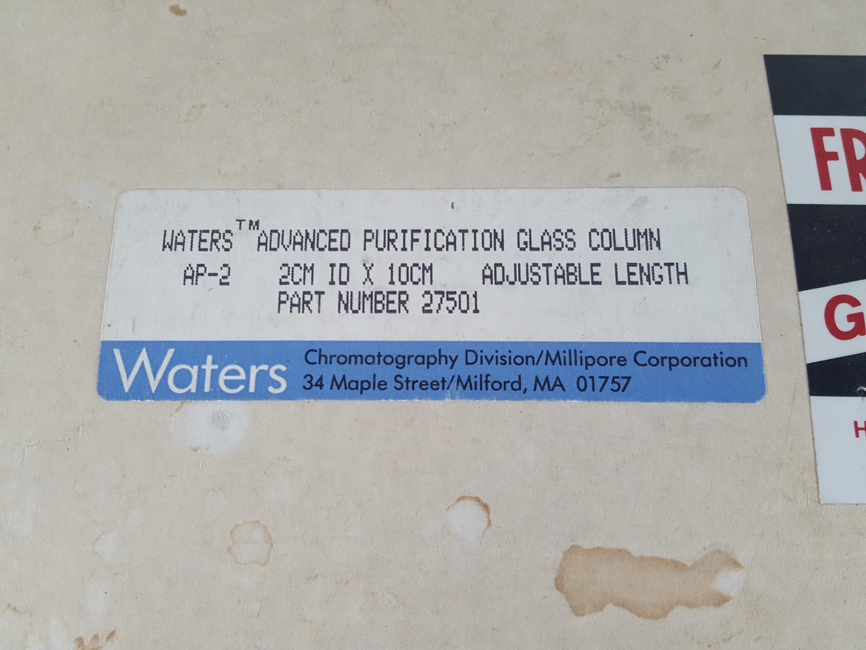 Image of 3x Waters Chromatography Columns. 2 x AP-1 P/N:21901, 1 x AP-2 P/N:27501 Lab