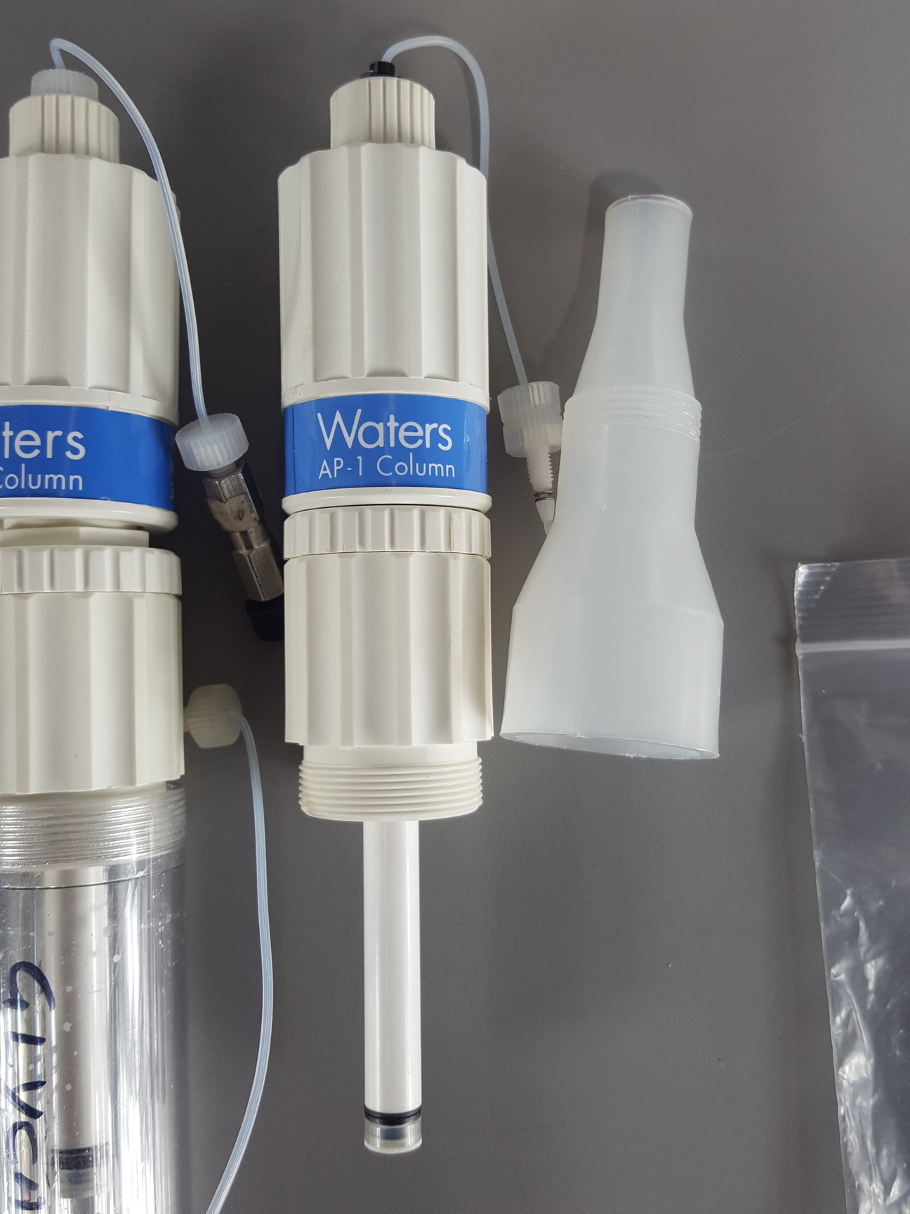 Image of 3x Waters Chromatography Columns. 2 x AP-1 P/N:21901, 1 x AP-2 P/N:27501 Lab
