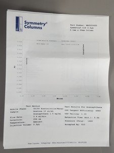 Thumbnail image of Waters Symmetry C18 3.5um 2.1 x 50mm HPLC Chromatography Column Lab