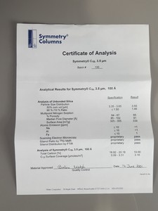 Thumbnail image of Waters Symmetry C18 3.5um 2.1 x 50mm HPLC Chromatography Column Lab