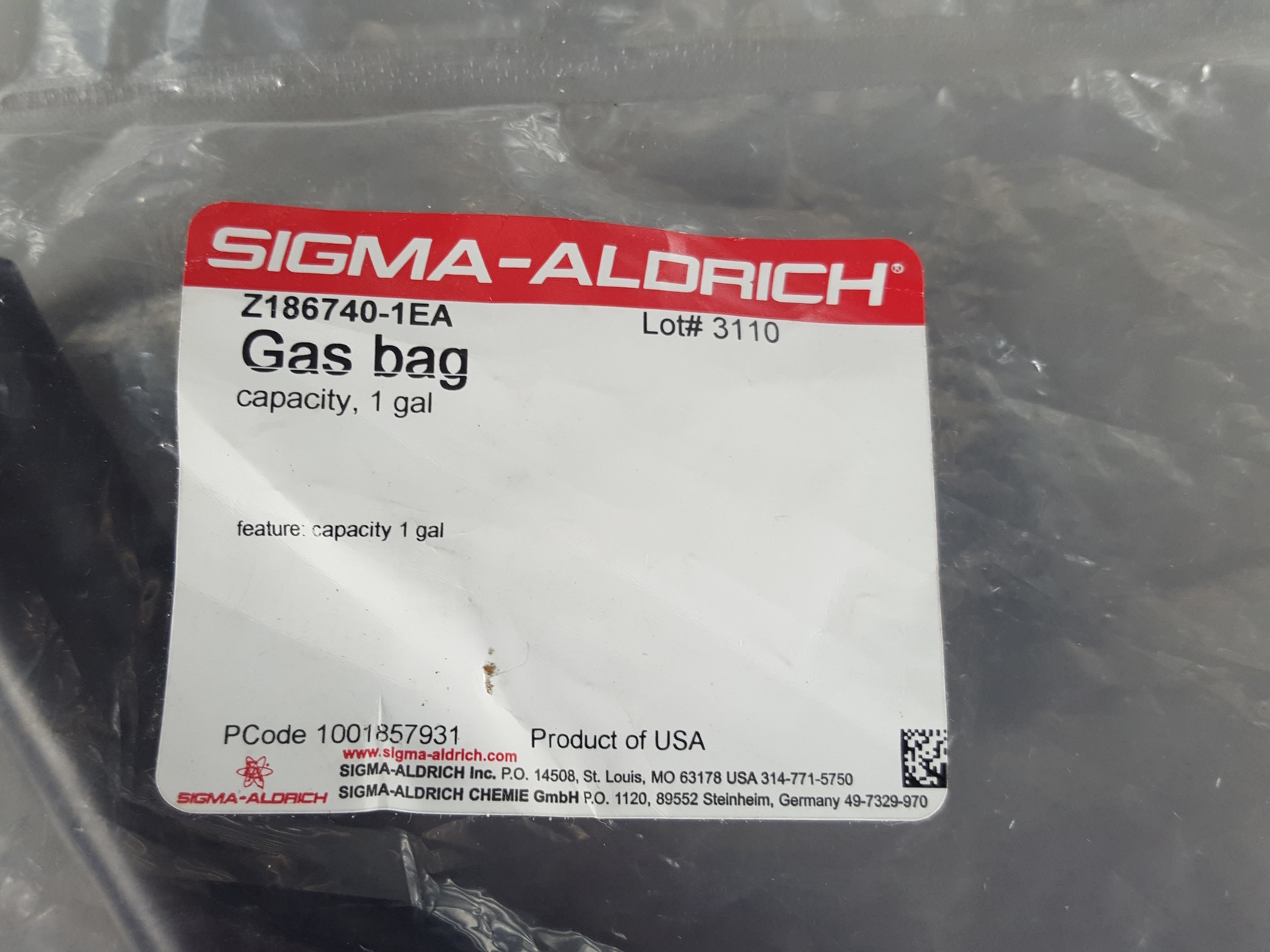 Image of 3x Gas Sampling Bags 1 Galon Sigma-Aldrich Z186740 Lab