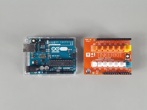 Thumbnail image of Arduino Uno R3 & TinkerKit Sensor Shield Boards