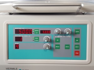 Thumbnail image of Hermle LaborTechnik Z 323 Centrifuge + 220.72 V04 5000rpm Bucket Rotor 15mL Lab