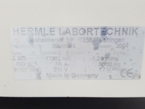 Thumbnail image of Hermle LaborTechnik Z 323 Centrifuge + 220.72 V04 5000rpm Bucket Rotor 15mL Lab
