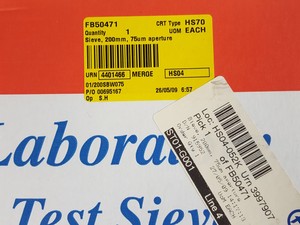 Thumbnail image of Fisherbrand Type HS70 Laboratory Test Sieve 200mm Dia x 75um. FB50471.