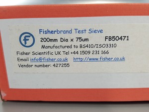 Thumbnail image of Fisherbrand Type HS70 Laboratory Test Sieve 200mm Dia x 75um. FB50471.