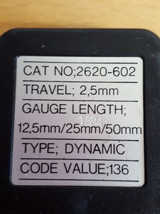 Thumbnail image of Instron Strain Gage Extensometer Cat No 2620-602 Travel-2.5mm Lab