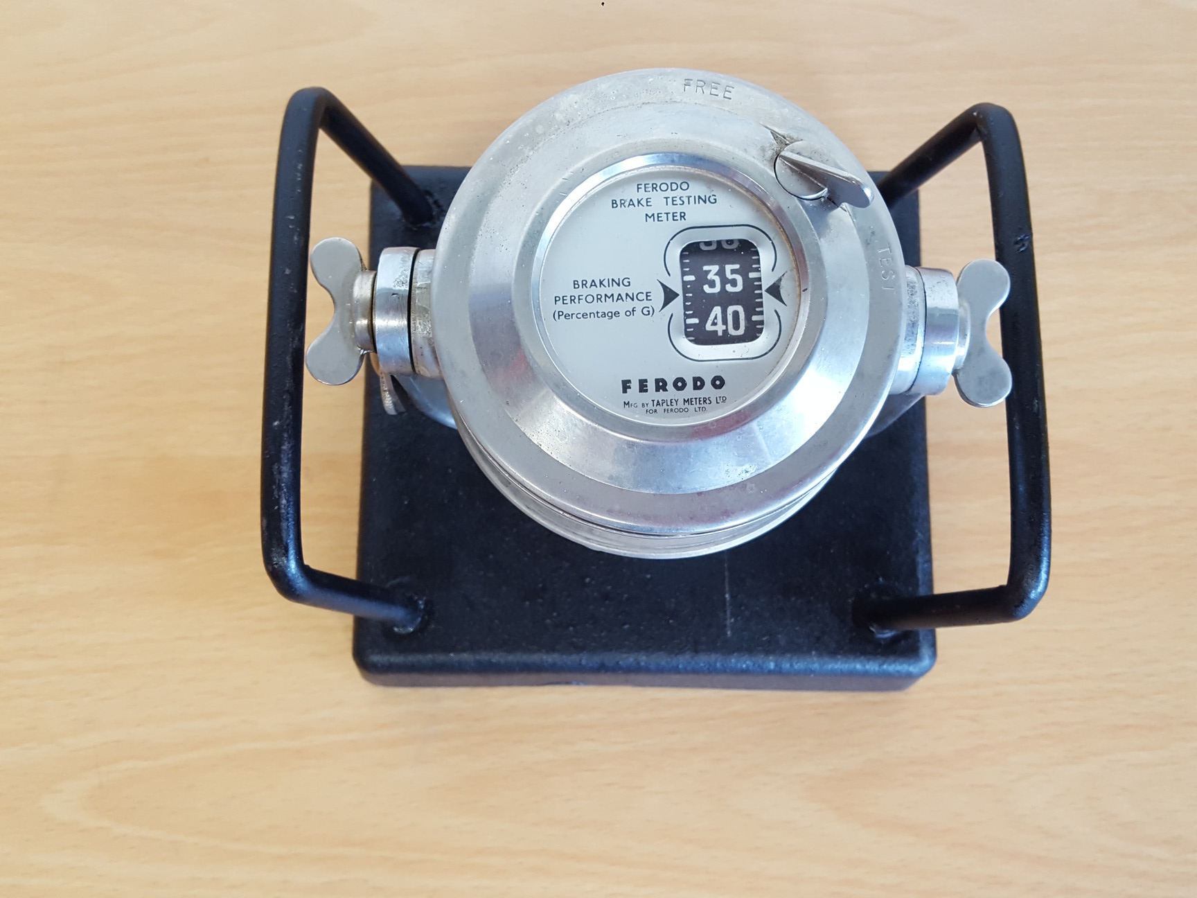 Image of Vintage Ferodo Brake Testing Meter with Floor Mounting Block Tapley Meters Ltd