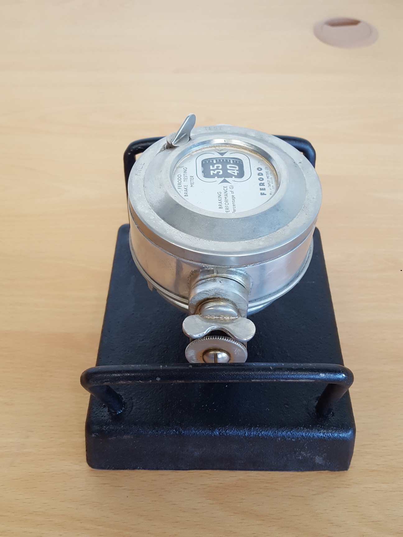 Image of Vintage Ferodo Brake Testing Meter with Floor Mounting Block Tapley Meters Ltd