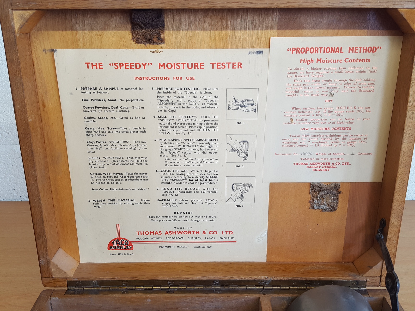 Image of Vintage Thomas Ashworth & Co LTD 'Speedy' Moisture Tester for Aggregate Lab