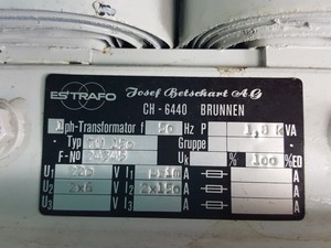 Thumbnail image of ESTRAFO Transformer Josef Betschart AE Type - TU 150 F No. 24345 Lab